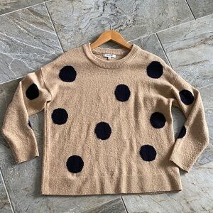 Madewell Tan Crewneck Sweater with Black Polka Dots